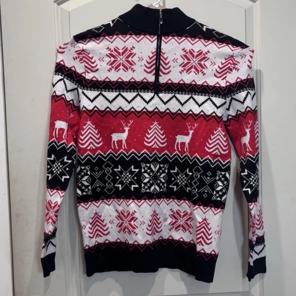 Sold -Festive Women's Turtleneck Sweater in Red, Black, and White